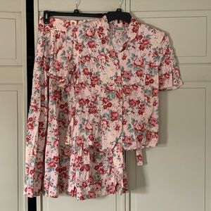 Karen Scott floral blouse and skirt set.